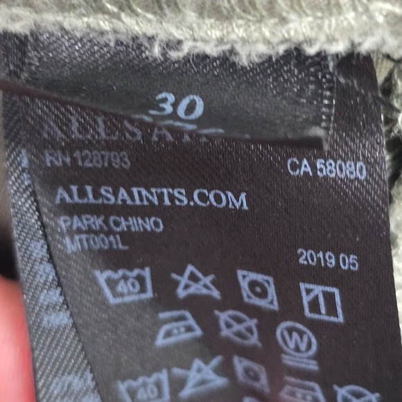 Allsaints Park Chino Pants Mens 30x30 Gray Slim Straight Button Fly‎ Office - Picture 8 of 13